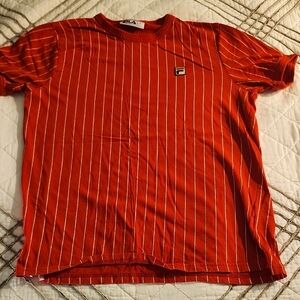 Fila Men's Red and White Pinstripe Tee